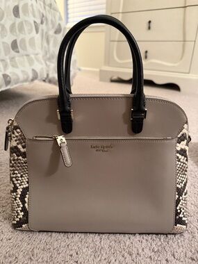 kate spade Gray Dome Satchel with Black Handles and Snake-Print Sides